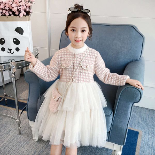 

little girl's with plush and warm fragrance sle princs 2021 sweet fashion children's drs, Red;yellow