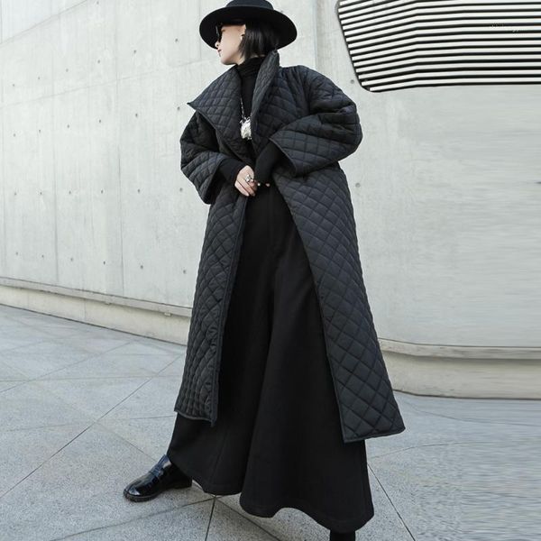 

autumn winter black long cotton-padded big size coat long sleeve loose fit women parkas fashion tide elegant coat1