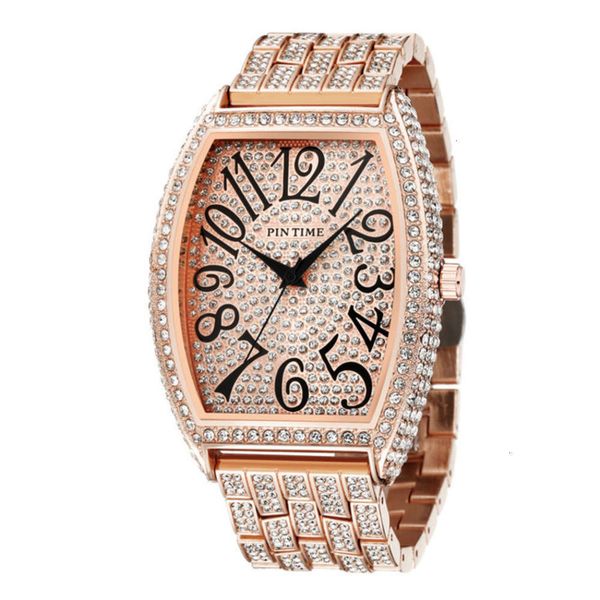 

wine set english watch bucket men's rose gold gold watch band small stone inlaid watch fashion brand style cool, Slivery;brown