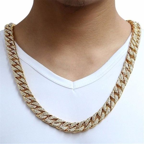 

crystal gold closed miami cuban link change men hip hop ожерелье ювелирные изделия, Silver