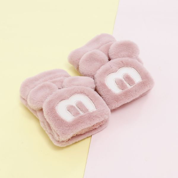 

new winter clamshell imitation rabbit korean cartoon plush thickening lovely cycling outdoor women's warm gloves, Blue;gray