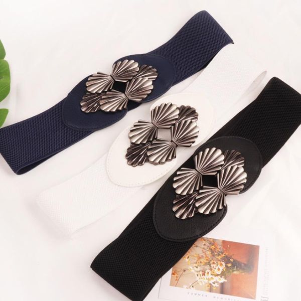 

shell buckle child elastic belt new decoration skirt simple versatile black leather bandwidth down elastic waist girdle, Black;brown