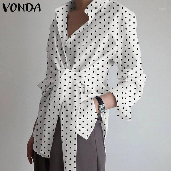 

vonda 2020 women blouses and turn down neck long sleeve party shirts vintage dot printed fashion blusas femme 5xl1, White