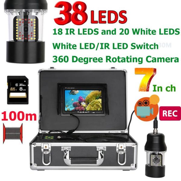 

7 inch dvr recorder 20m 50m 100m underwater fishing video camera fish finder ip68 waterproof 38 leds 360 degree rotating camera