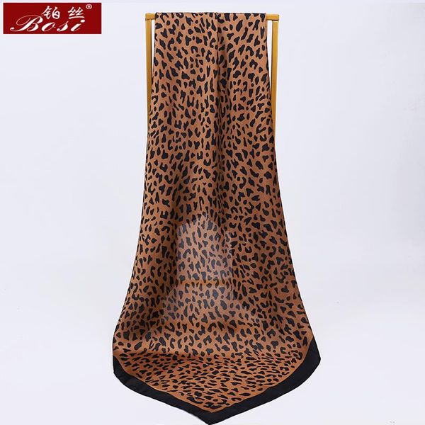 

2020 silk satin scarf women leopard print big square shawl hijab fashion spring elegant 90*90cm scarves foulard ing, Blue;gray