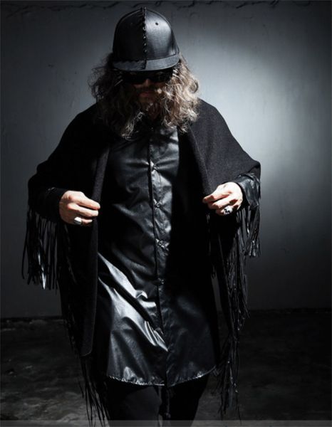 

fashion brand new men's and women's medium and long night club performance stage host leather tassel triangle scarf cape, White;black
