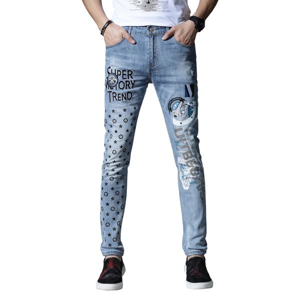 

2021 new thin denim jeans for men stretcher pants embroidered hip cotton embroidery summer blue spring ogqc