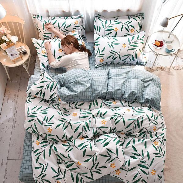 

bedding sets 2021 four-piece sanded aloe cotton quilt cover student dormitory bed sheets three-piece home textile  size set