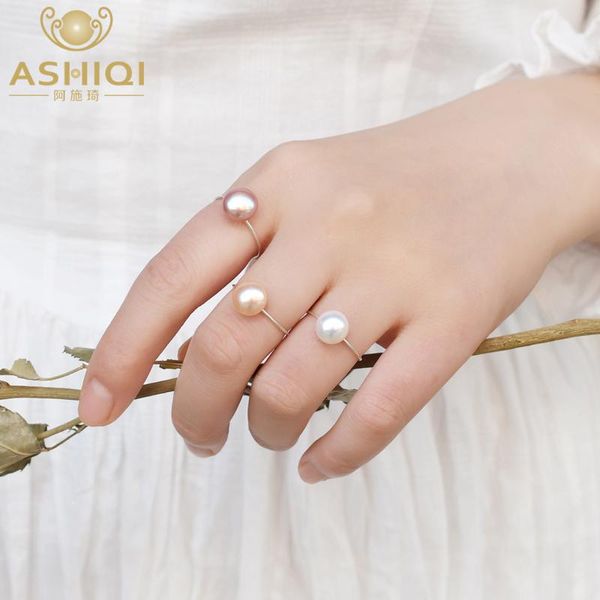 

cluster rings ashiqi real natural freshwater pearl ring 925 sterling silver jewelry ladies fashion, Golden;silver