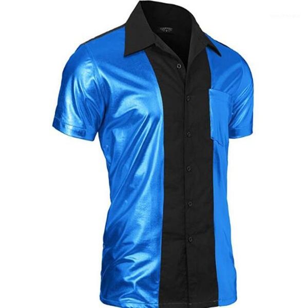 

men's casual shirts men's sport stitching short - sleeved lounge fashion lapel shirt1, White;black