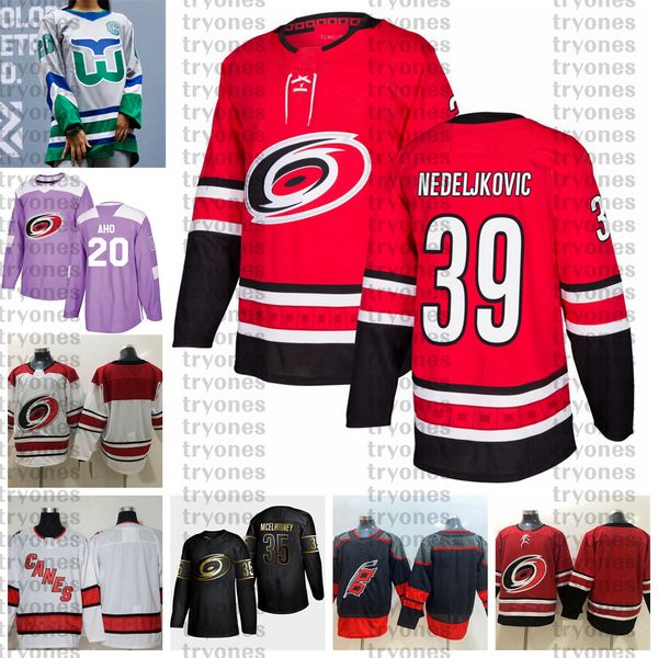 

2021 reverse retro customize #39 alex nedeljkovic carolina hurricanes jerseys golden edition camo veterans day fights cancer hockey jersey, Black;red