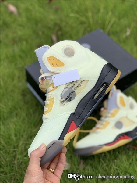 

air authentic 5 sail off men sports shoes retro white fire red muslin black yellow metallic 5s sneakers with original box