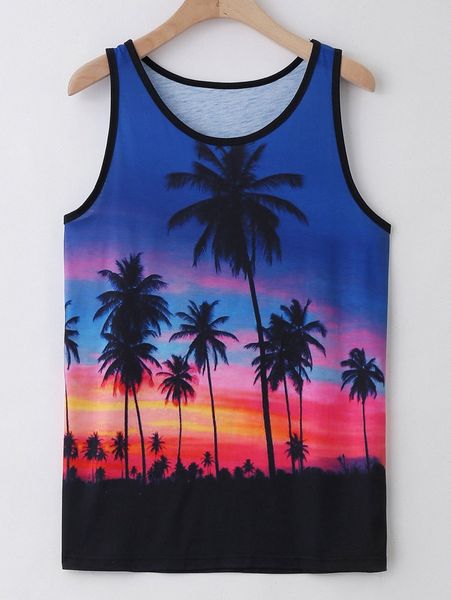 

men tropical print tank x1gt#, White;black