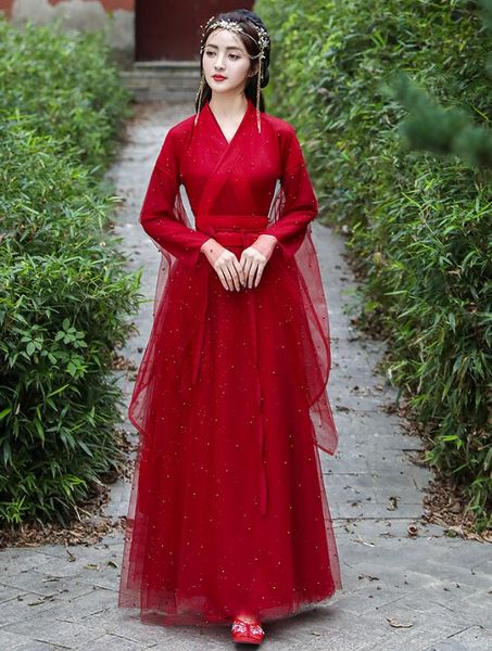 

women hanfu chinese ancient red wedding dress fancy party dance costume asianoutfit for lady tv film performance stage wear, Black;red