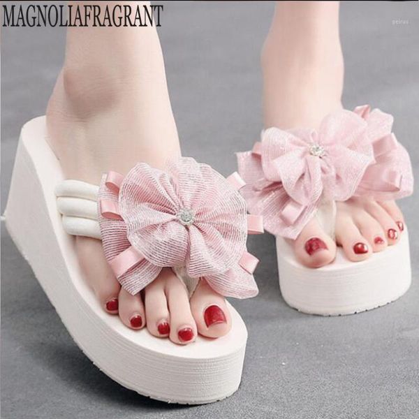 

slippers summer women beach flip flops bow high heel casual shoes female non-slip hy4791, Black