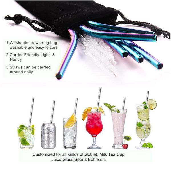 

bold 304 stainless steel straw straight bend metal reusable straw with cleaning brush set party bar acc bbyasr