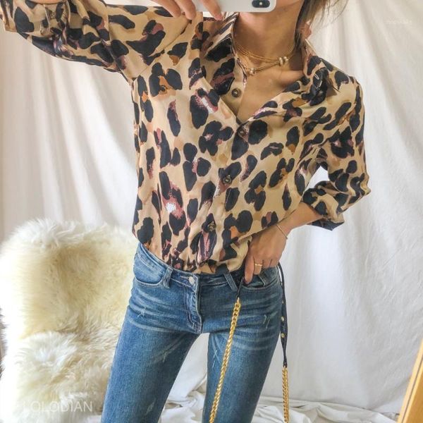 

autumn ins leopard print shirt women 2018 spring leopard loose shirt women blouses long sleeve female blouse, White