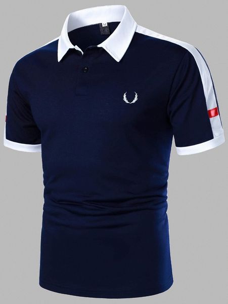 

men color block graphic embroidery polo shirt p5xe#, White;black
