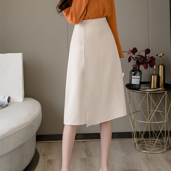 

realeft 2020 new spring summer work wear women midi skirts front cross korean ol style high waist button a-line skirts female q1209, Black