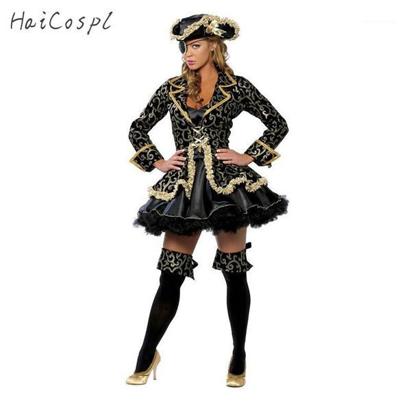 

pirate costume women skirt halloween party cosplay fantasy stage performance black gold with blinder hat carnival outfit1, Black;red