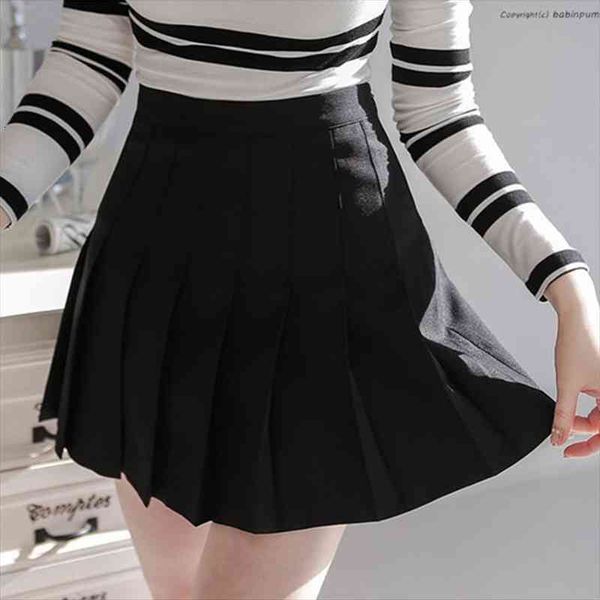 

girl pleated tennis skirt high waist short dress with underpants slim school uniform women teen cheerleader badminton skirts, Black