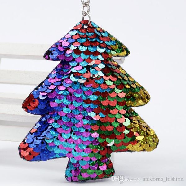 

sequins christmas tree keychain mermaid glitter pompom ring gifts for llaveros mujer charms car bag key chain cny751, Silver