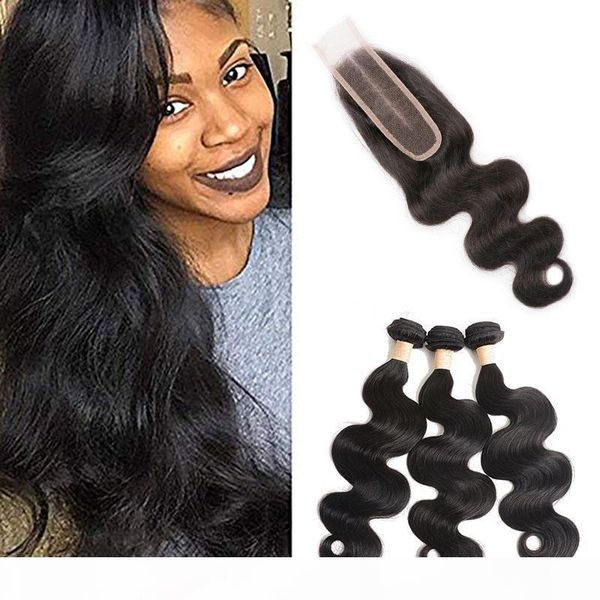 

malaysian human hair body wave 3 bundles with 2x6 lace closure 4 pieces one set virgin hair bundles with 2*6 lace closure, Black;brown