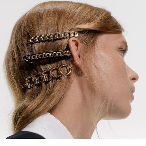 

new za brand hair accessories for women barrettes gold chain design punk hair clip bobby pins fashion jewelry vintage o qylhqf, Black;brown