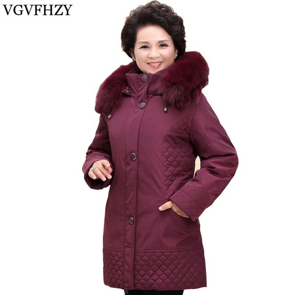 

women's down & parkas winter plus size middle-aged jacket women medium long hooded warm jackets slim elegant fur collar coat, Black