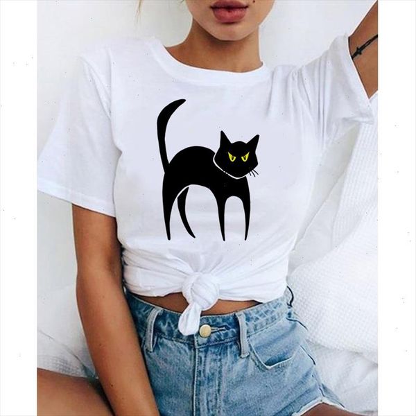 

graphic tees cool black cat tshirts women funny t shirt o neck t shirt vintage vogue ullzang mujer t shirt, White