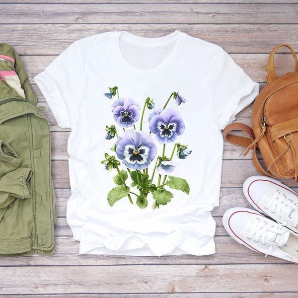 

women floral beach holiday flower clothing casual 90s cute lady t-shirts womens graphic t shirt ladies female tee t-shirt, White