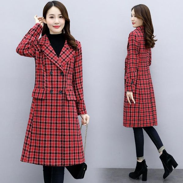 

2021 medium length plaid woolen overcoat fashionable women's wear in autumn and winter, Black