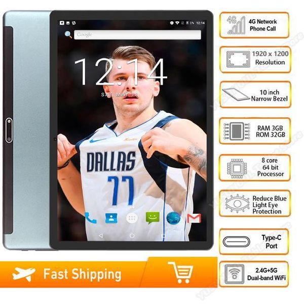 

tablet pc google play android 9.0 pie os 2.5d glass 1920*1200 ips10 inch 3g 4g dual sim cards 3gb ram 32/64gb rom phone call pc1