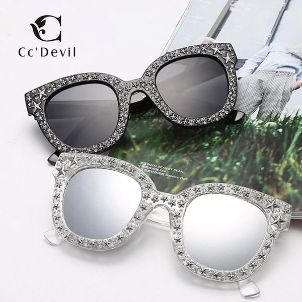 

sunglasses fashion cat eye vintage retro women star brand designe diamond sun glasses female black shades uv400 2021, White;black