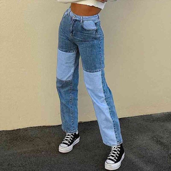 

patchwork straight womens jeans baggy vintage high waist boyfriends mom y2k denim distressed streetwear female, Black;white
