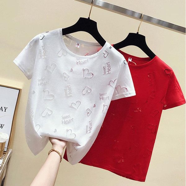 

sent within 72 hours empty transparent white t shirt women clothes 2020 new summer o-neck short sleeve red tee shirt