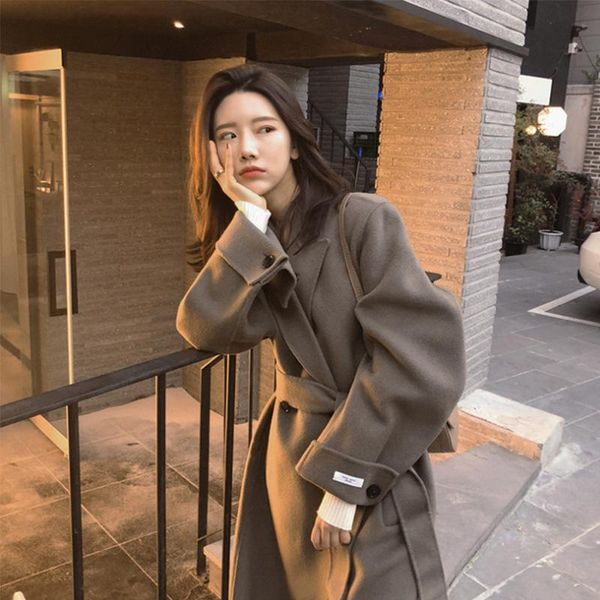 

women's wool & blends han edition loose pure coat in long double-sided cloth color dress, Black