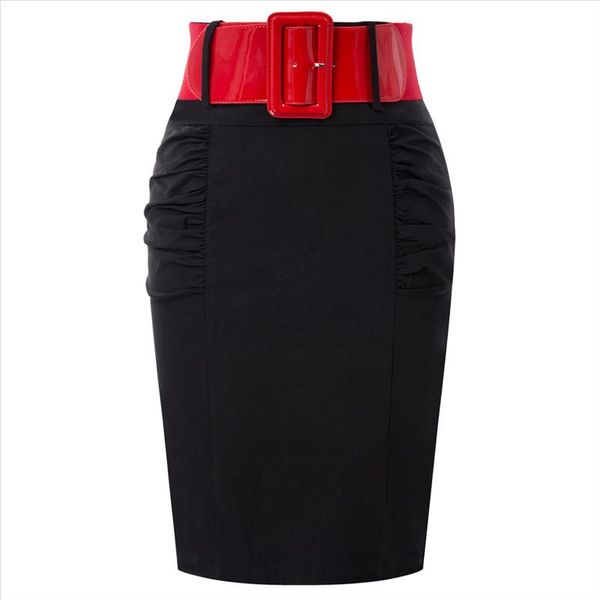 

belle poque женские юбки shirred деталь карандаш юбка пояса украшенные спины сплит бедра обернутые сексуальные юбки bodycon ol стиль леди, Black