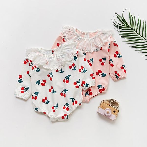 

autumn 2020 popular cherry printed baby romper all match lotus leaf collar cotton long sleeved triangle climbing l9.15 jllzaz, Blue