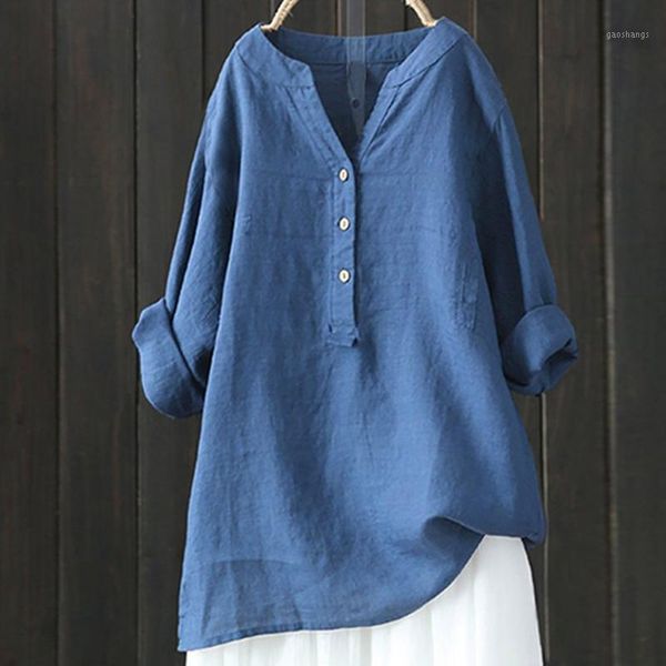 

women blouses solid stand collar long sleeve shirt casual women loose blouse femme button down kimonos mujer moda1, White