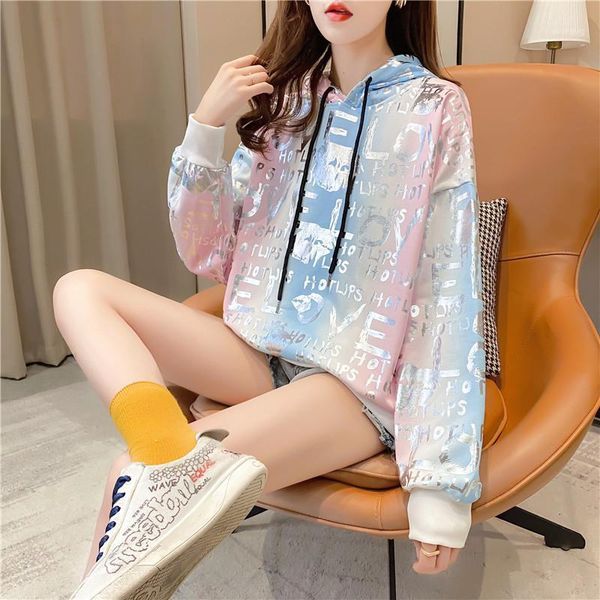 

women hoodies simple all-match leisure pullovers korean style warm letter print womens loose streetwear sweatshirts ns46521, Black