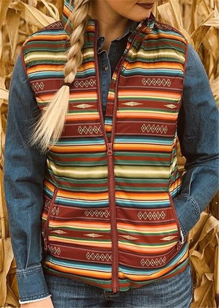 

women's vests zipper vest women stripe sleeveless pocket jacket bohemian coat autumn winter casual female waistcoat, Black;white