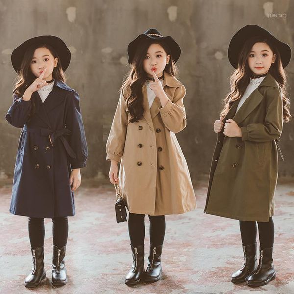 

girls trench coat mid - length 2020 medium and large children spring new korean style kids ' overcoat, Blue;gray