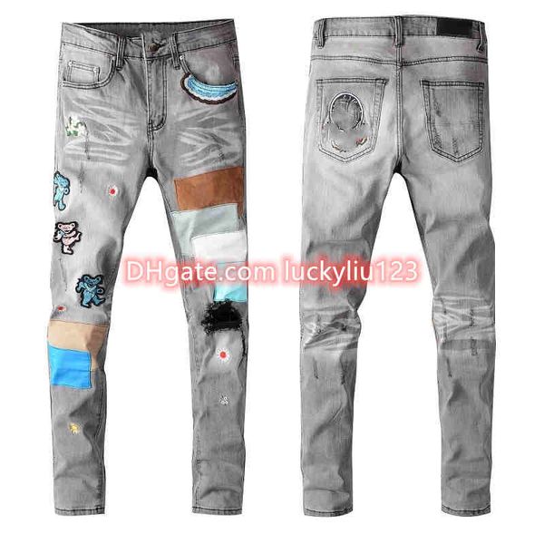 

2021 new distressed france fashion pierre straight jeans men's biker jeans hole stretch denim casual jean men skinny pants elasticity 2, Blue