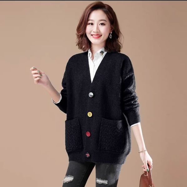 

2021 new autumn winter women sweater cardigans oversize v neck knit cardigans girls outwear chic mujer poncho 8mg9, White;black