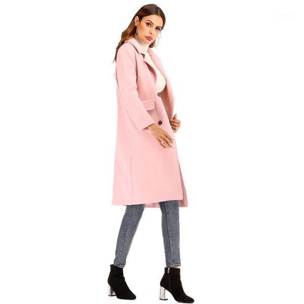 

women's wool & blends 2021 europe, america, autumn and winter women's medium long woolen coat 3-color coat1, Black