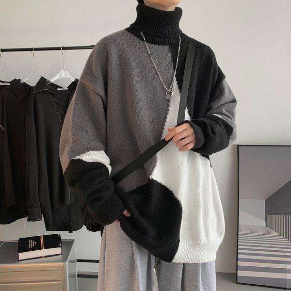 

blouse 2021 men's spring/winter new fine turtleneck high stitch leotard fashion young clothes tpig, White;black