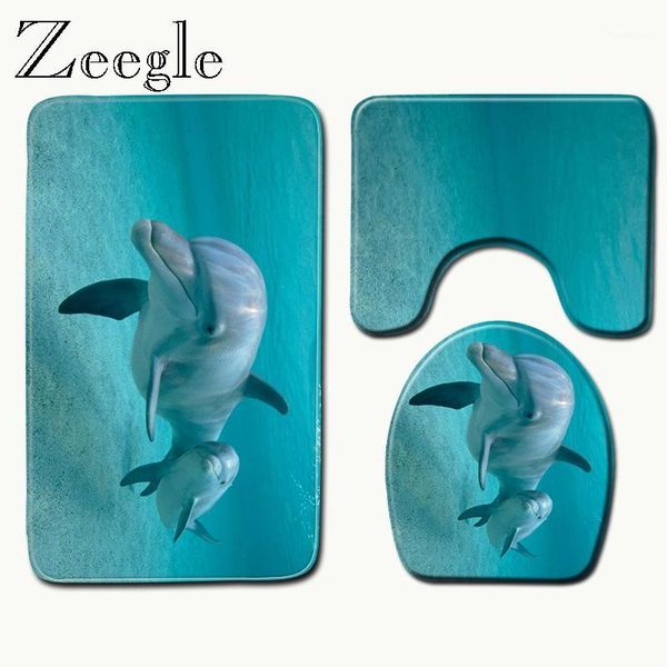 

cute dolphin toilet rug set 3pcs bathroom bath mat set bath floor mat carpet toilet soft foot rug anti-slip for bathroom1