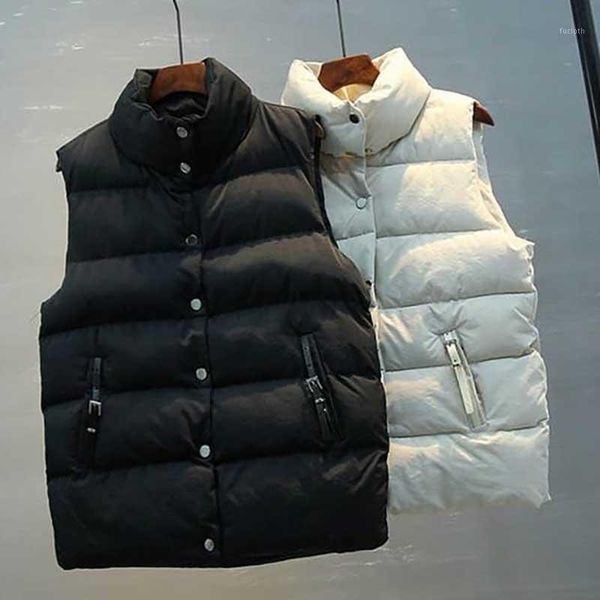

women sleeveless vest jacket autumn winter casual warm thick cotton vest padded coat female short waistcoat parka outwear1, Black;white