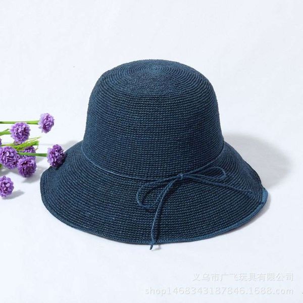 

woven hat women's hand lafite straw hat korean large brim summer sunshade hat travel holiday foldable sunscreen, Blue;gray
